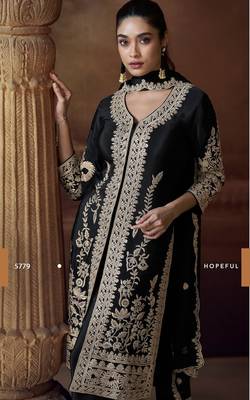 Black heavy chinon free size stitched salwar suit with sequin embroidery  2