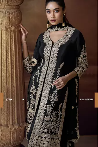 Black heavy chinon free size stitched salwar suit with sequin embroidery 