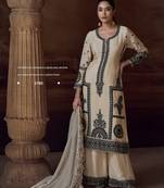 Beige heavy chinon free size stitched salwar suit with sequence embroidery work