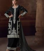 Black heavy chinon free size stitched salwar suit with sequence embroidery work