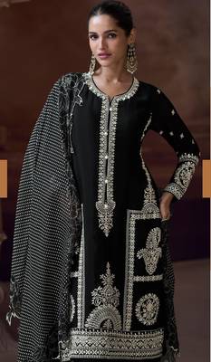 Black heavy chinon free size stitched salwar suit with sequin embroidery  2