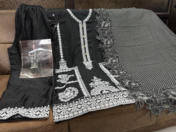 Black heavy chinon free size stitched salwar suit with sequin embroidery  4