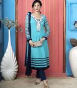 Light-blue embroidered georgette stitched a line trouser kurta dupatta readymade suits