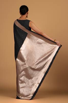 Black color banarasi silk blend saree with gold zari weaving work 4