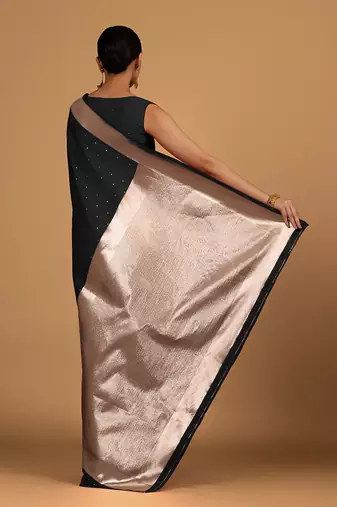 Black color banarasi silk blend saree with gold zari weaving work