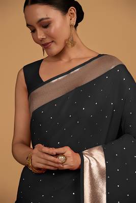 Black color banarasi silk blend saree with gold zari weaving work 5