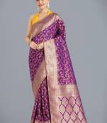 Purple color banarasi silk wedding collection saree