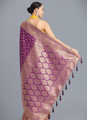 Purple color banarasi silk blend saree with gold zari weaving work 4