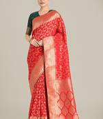 Red color banarasi silk wedding collection saree