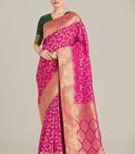 Rani pink color banarasi silk wedding collection saree