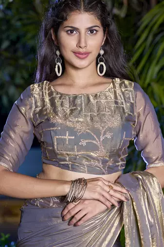 Grey heavy sequin embroidered work fendy two tone silk saree sari