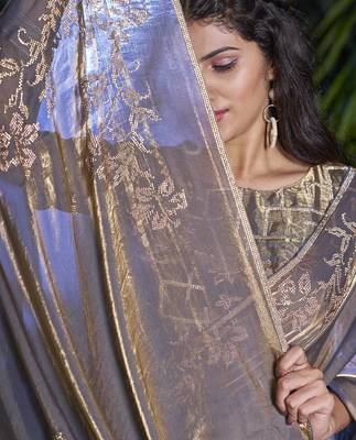 Grey heavy sequin embroidered work fendy two tone silk saree sari 5
