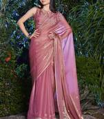 Onion pink heavy sequin embroidered work fendy two tone silk saree sari