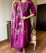 Purple rayon kurta set for women with dupatta