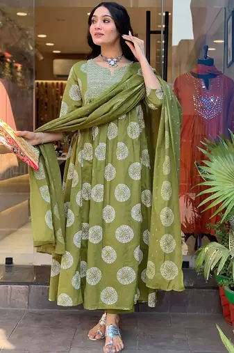 Green rayon kurta set for women with dupatta