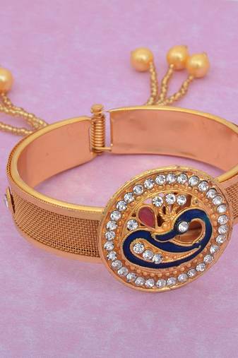 gold plated american diamond peacock design meenakari kada women traditional