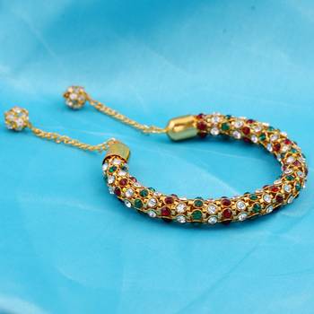 gold plated brass colourful cz free size kada bangle fashion stylish 1