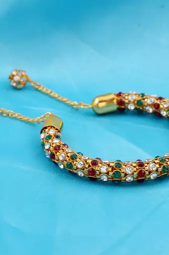 gold plated brass colourful cz free size kada bangle fashion stylish
