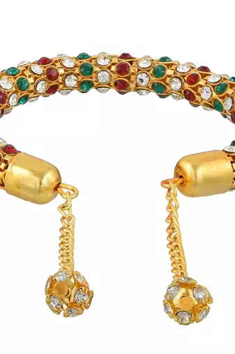 gold plated brass colourful cz free size kada bangle fashion stylish