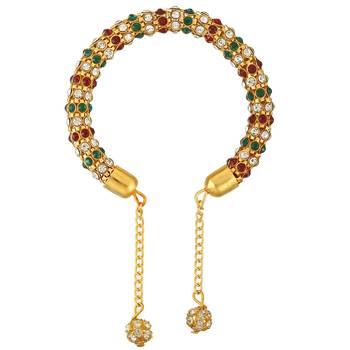 gold plated brass colourful cz free size kada bangle fashion stylish 3