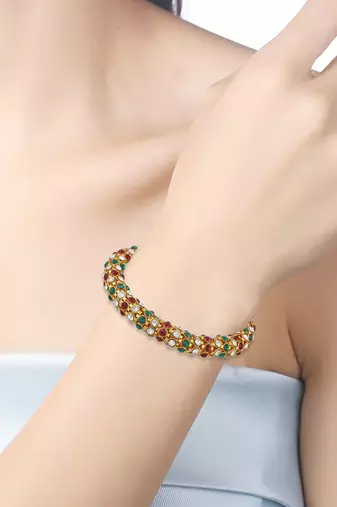 gold plated brass colourful cz free size kada bangle fashion stylish