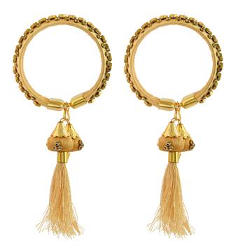 gold plated brass satin silk wrapped kundan hanging jhumki design bangle set 4