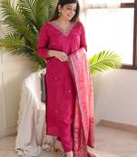 Silk blend kurta set for women with dupatta