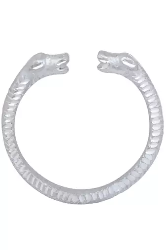 silver plated stainless steel hand-carving square shape free size tiger head kada