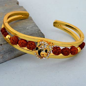 gold plated om and black enamel ganesh original panchmukhi rudraksh bangle 1