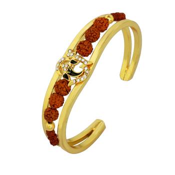 gold plated om and black enamel ganesh original panchmukhi rudraksh bangle 2