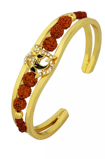 gold plated om and black enamel ganesh original panchmukhi rudraksh bangle