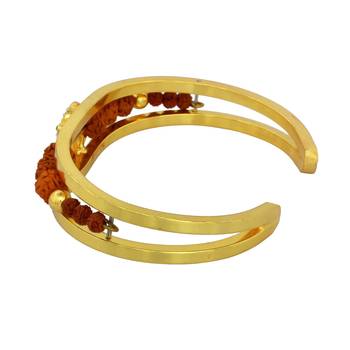 gold plated om and black enamel ganesh original panchmukhi rudraksh bangle 3