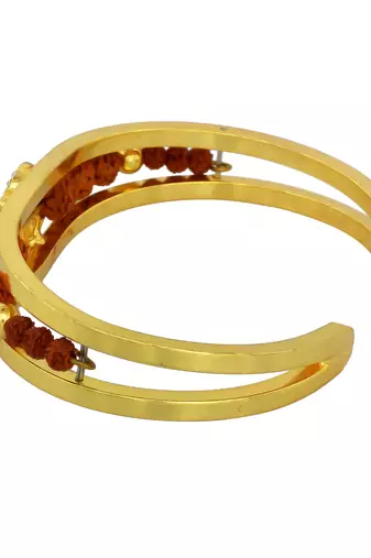gold plated om and black enamel ganesh original panchmukhi rudraksh bangle