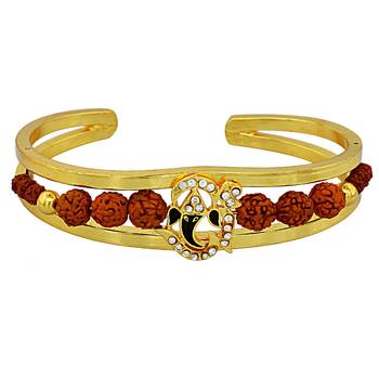 gold plated om and black enamel ganesh original panchmukhi rudraksh bangle 4