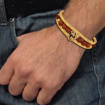gold plated om and black enamel ganesh original panchmukhi rudraksh bangle 5