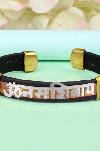 pure brass black rhodium om namah shivay kada hindu men women