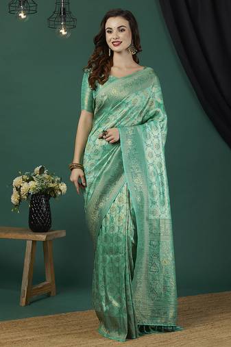 Green kanjeevaram silk fancy saree with blouse