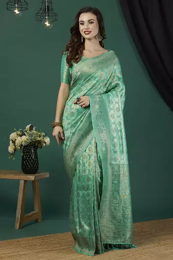 Green kanjeevaram silk fancy saree with blouse
