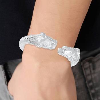 silver plated stainless steel hand-carving roaring lion head design fashion kada men 4