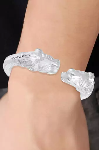 silver plated stainless steel hand-carving roaring lion head design fashion kada men