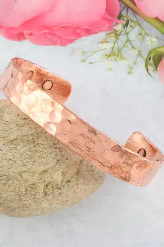Pure copper magnetic ends pimpled texture free size adjustable health benificial cuff kada