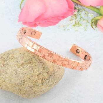 Pure copper magnetic ends brick texture free size adjustable health benificial cuff kada 1