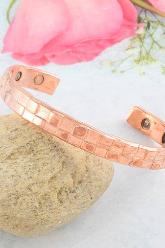 Pure copper magnetic ends brick texture free size adjustable health benificial cuff kada