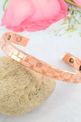 Pure copper magnetic ends brick texture free size adjustable health benificial cuff kada