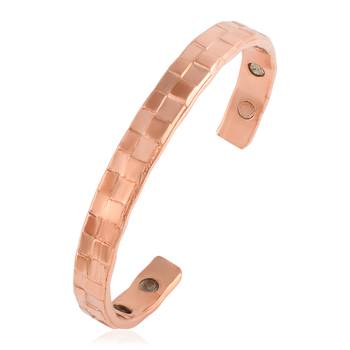 Pure copper magnetic ends brick texture free size adjustable health benificial cuff kada 2