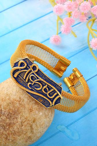 brass goldplated shri krishna adjustable kada cuff bracelet hindu