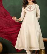White Silk kurta set for women with dupatta