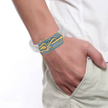 brass anti tarnish silver plated trishul damru shiv adjustable kada cuff bracelet hindu spiritual jewellery (kdni8277) 4