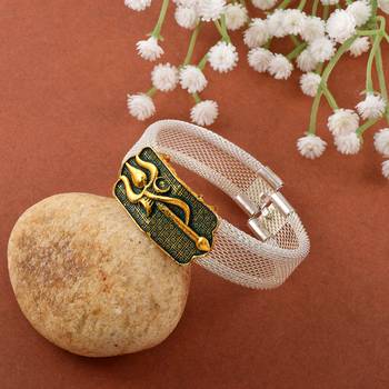 brass anti tarnish silver plated trishul damru shiva adjustable kada cuff bracelet 1