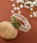 brass anti tarnish silver plated trishul damru shiva adjustable kada cuff bracelet